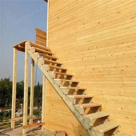 室外家用实木楼梯 踏步 防腐木护栏 樟子松地板