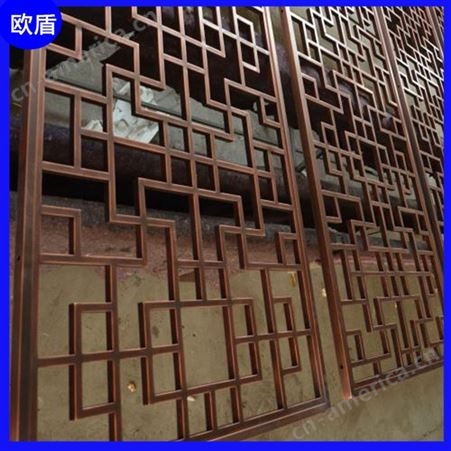 新中式别墅铜屏风 室内外装饰 金色镜面金属反光雕刻 来图定制