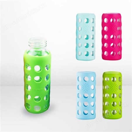 圆形镂空款硅胶奶瓶套 环保材质带刻度水杯套 防烫防滑 结实耐用