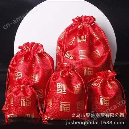 2023兔年红色福袋新年红包袋百福礼品袋束口抽绳红布袋批发织锦缎