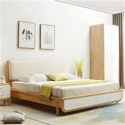 搏德森北欧实木床工程单1.5米大床卧室软包靠背1.8米双人床民宿