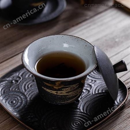 复古银斑釉盖碗茶杯可定制logo 功夫茶具泡茶器 大号泡茶碗家用三才杯