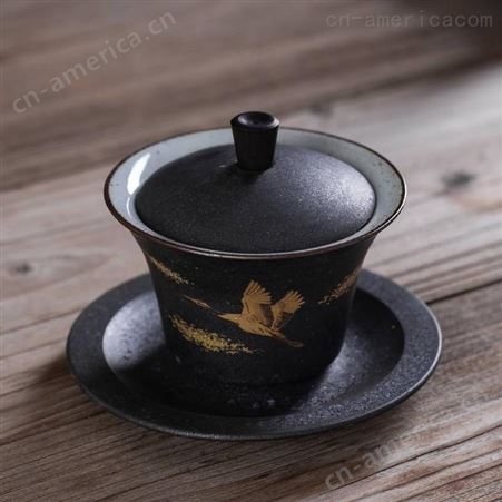 复古银斑釉盖碗茶杯可定制logo 功夫茶具泡茶器 大号泡茶碗家用三才杯