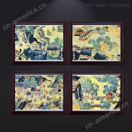 景德新中式镇陶瓷瓷板画 方形四联墙面挂画 客厅粉彩多种款式装饰画