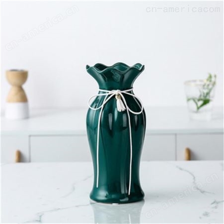 陶瓷客厅装饰品插花花瓶 干花束酒柜网红台面墨绿花瓶摆件